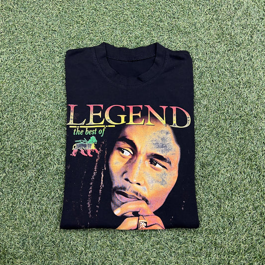 Bob Marley Legends Double Sided Black Tee Size XL USED v14665