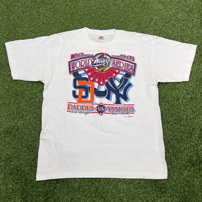 1998 World Series Padres vs Yankees White Tee Size XL USED v14661