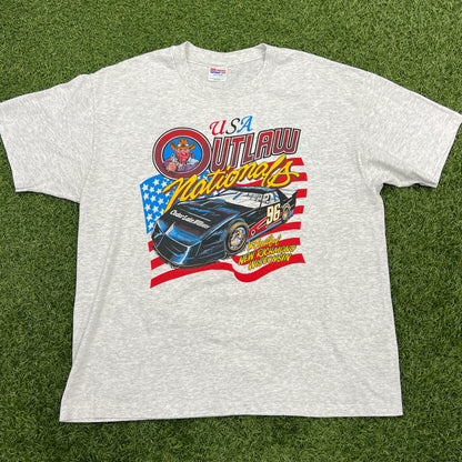 1990's Outlaw Nationals Grey Tee Size XL USED v14657