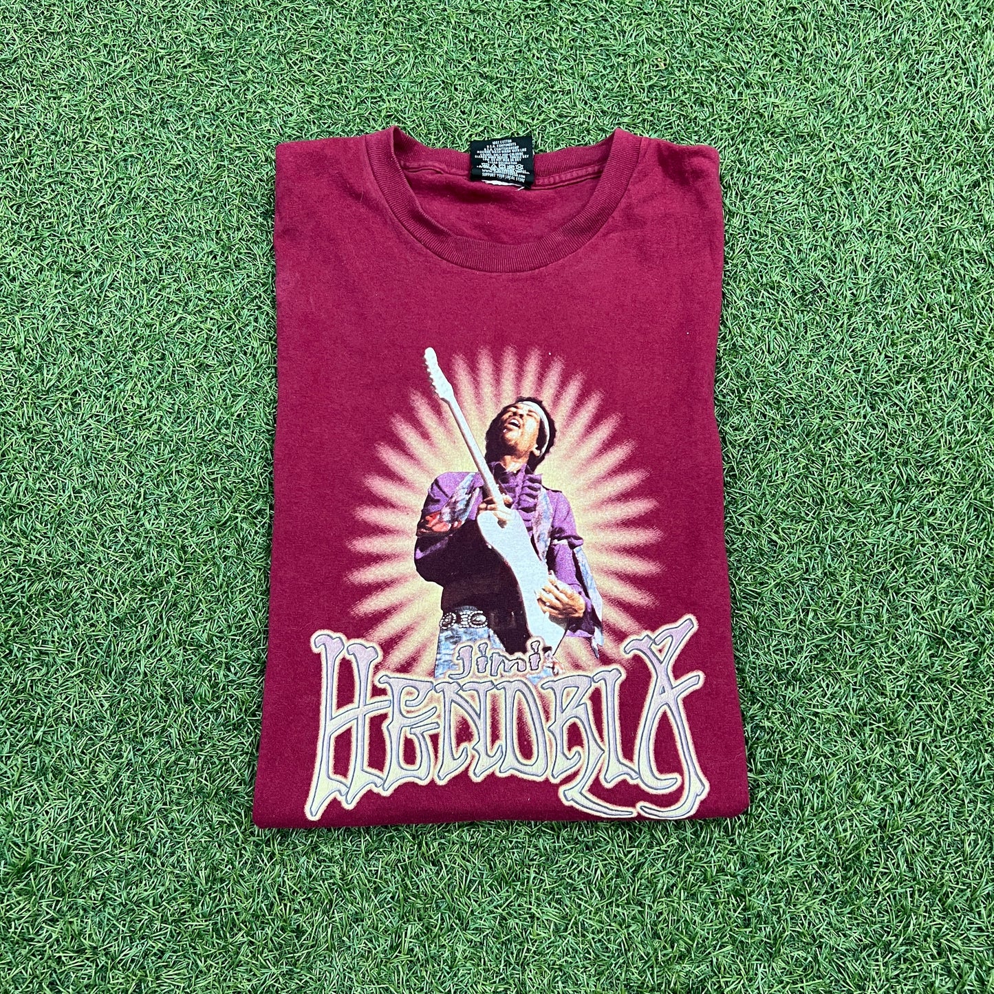 2000 Jimi Hendrix Playing Guitar Maroon Tee Size Large USED v14653