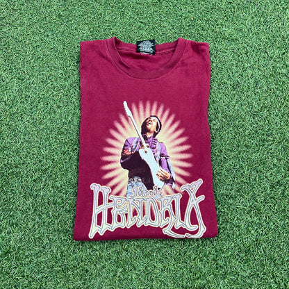 2000 Jimi Hendrix Playing Guitar Maroon Tee Size Large USED v14653