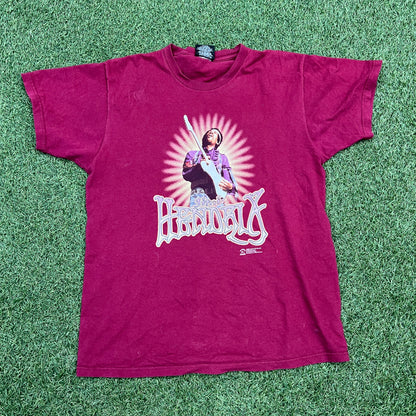 2000 Jimi Hendrix Playing Guitar Maroon Tee Size Large USED v14653