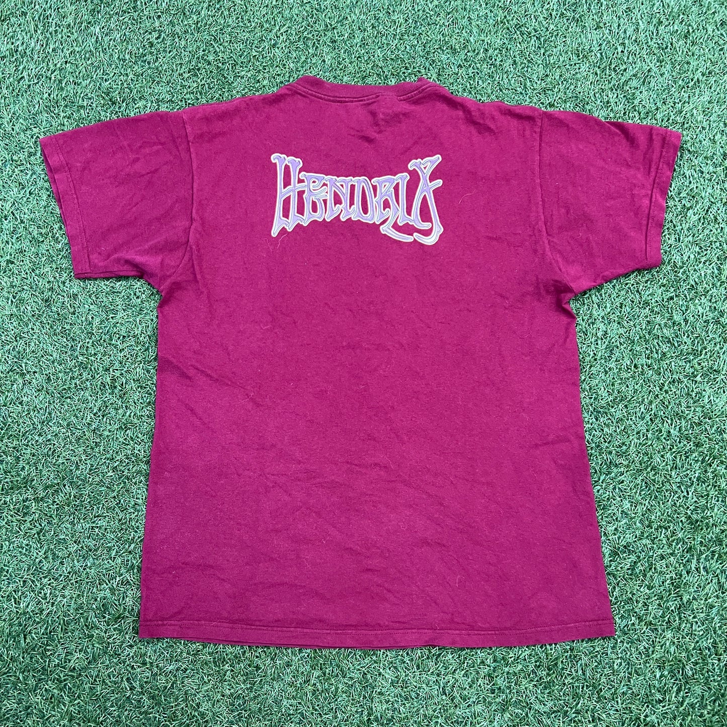 2000 Jimi Hendrix Playing Guitar Maroon Tee Size Large USED v14653