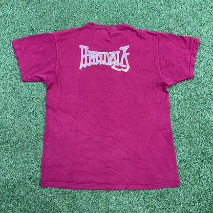 2000 Jimi Hendrix Playing Guitar Maroon Tee Size Large USED v14653