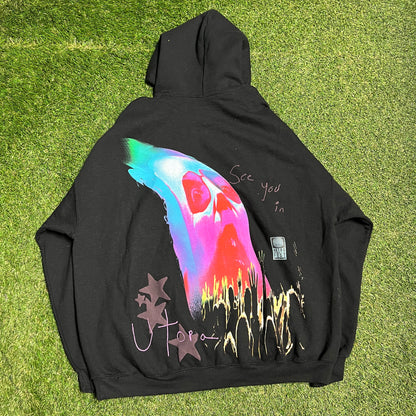 Travis Scott Face Melt Hoodie black Size XL USED x11404