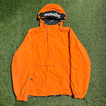 Supreme 2017 Hooded Spellout Half Zip Orange Jacket Size Large USED x13163