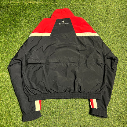 1990s Champion Red Black Windbreaker Size XL USED v15703