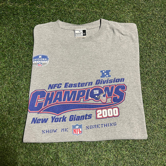 2000 NFC Eastern Division Champions NY Giants Grey Tee Size XL USED v14694