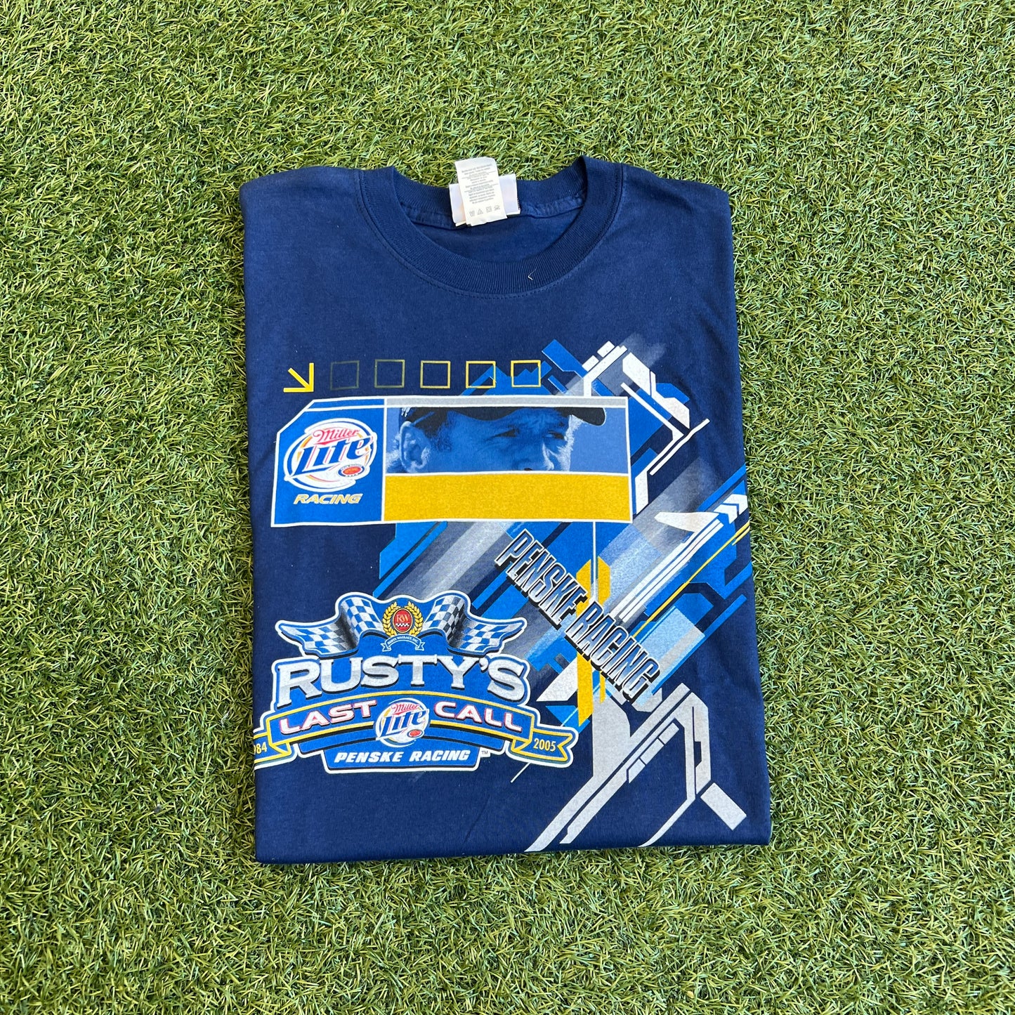 2005 Miller Lite Racing "Rustys Last Call" Blue Tee Size Large USED v15757