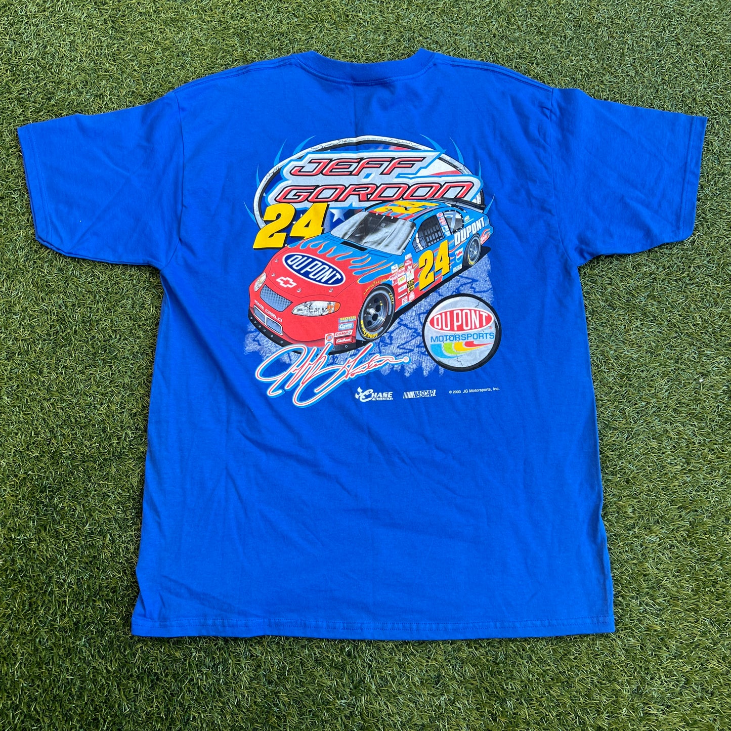 2003 Jeff Gordon Du Pont Blue Racing Tee Size Large USED v15758