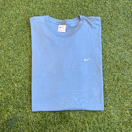 Y2K Nike White Tag Light Blue Tee/White Swoosh Size XL USED v15743