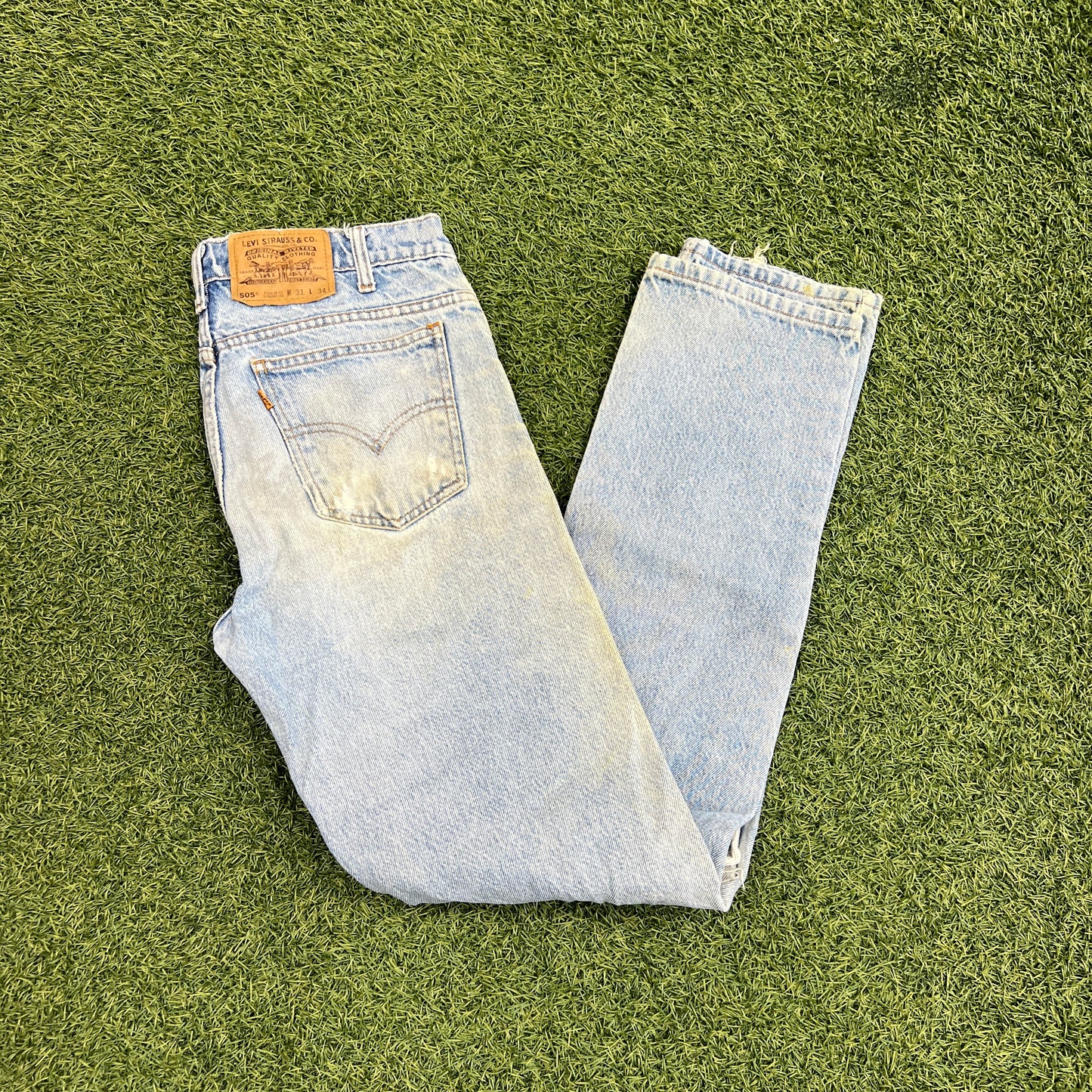 Levi 505s Orange Tab Light Blue Jeans Size 31x34 USED v14751