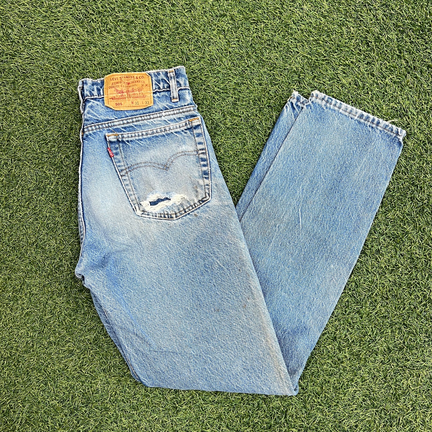 Levi 505s Red Tab Blue Jeans Size 31x33 USED v14755