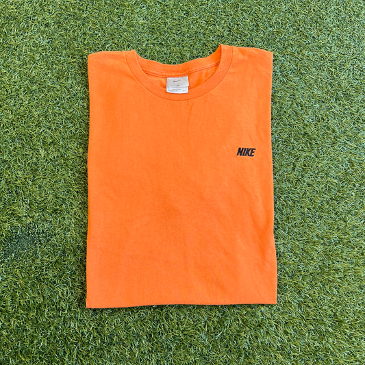 Y2K Nike Silver Tag Orange Tee/Black Spellout Logo Size XL USED v15751
