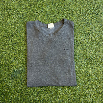 Y2K Nike Silver Tag Dark Grey Tee/Black Swoosh Size XL USED v15737