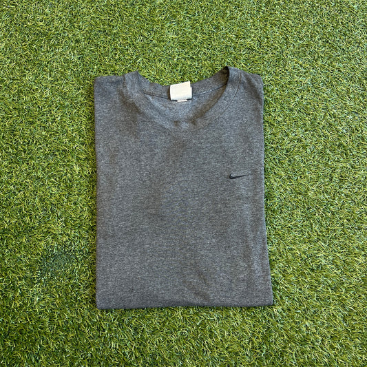 Y2K Nike Silver Tag Dark Grey Tee/Black Swoosh Size XL USED v15737