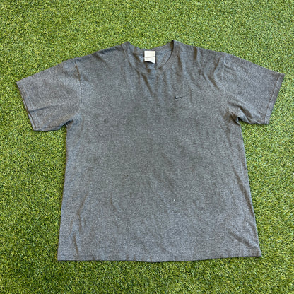 Y2K Nike Silver Tag Dark Grey Tee/Black Swoosh Size XL USED v15737