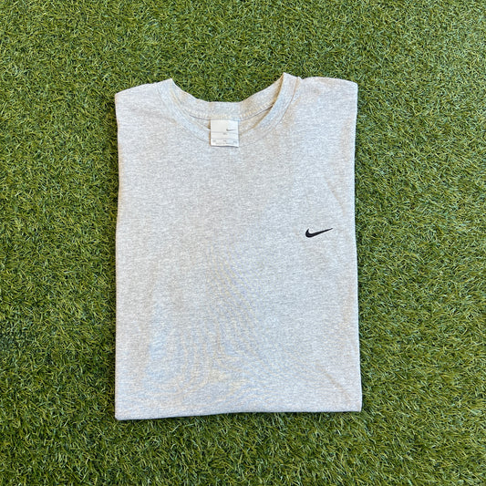 Y2K Nike Silver Tag Grey Tee/Black Swoosh Size XL USED v15738