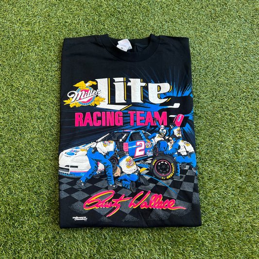 Y2K Nascar Miller Lite Racing Team Black Tee Size XL USED v15732