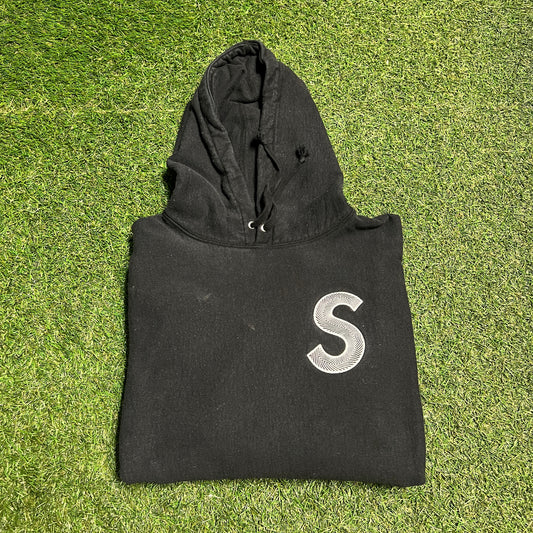 Supreme Stripped S Logo Black Hoodie Size Medium USED x11357