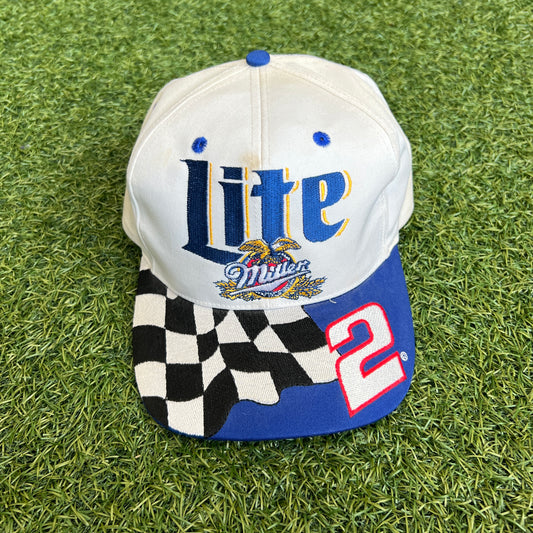 1990s Miller Lite Rusty Wallace Checkered Brim Hat One Size USED v15767
