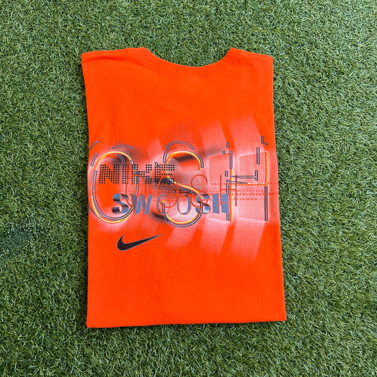 1990s Nike Swoosh Spellout Orange Tee Size XL USED v15746