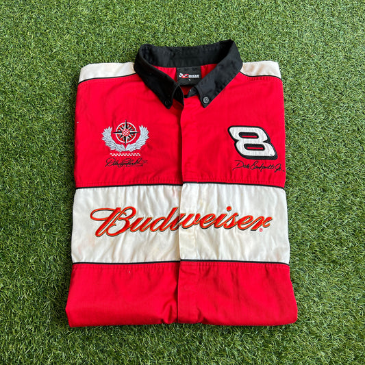 1990s Dale Earnhardt Jr Budweiser Polo Red/White Shirt Size Large USED v15755