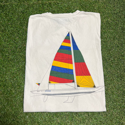 ALD Rainbow Boat White Tee Size Medium USED x11354