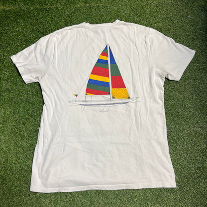 ALD Rainbow Boat White Tee Size Medium USED x11354