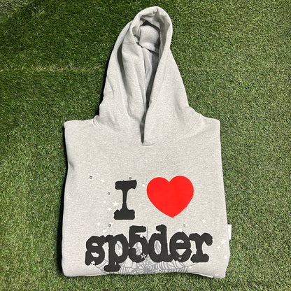 Sp5der I Heart Souvenir Grey Hoodie Size XL NEW x12304