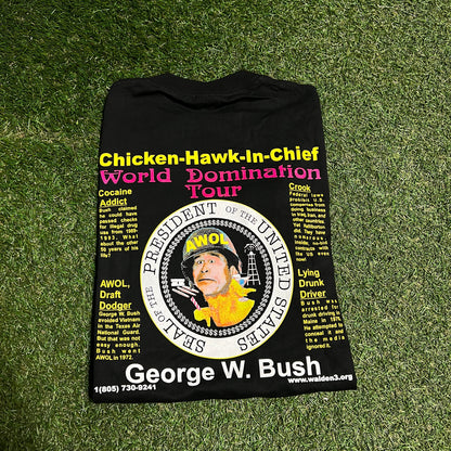 Y2K George Bush Chicken Hawk in Chief Black Tee Size Medium USED v15776