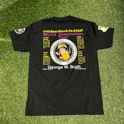 Y2K George Bush Chicken Hawk in Chief Black Tee Size Medium USED v15776