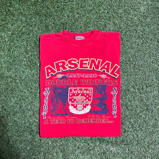 1998 Arsenal Double Winners Red Tee Size XL USED v14791
