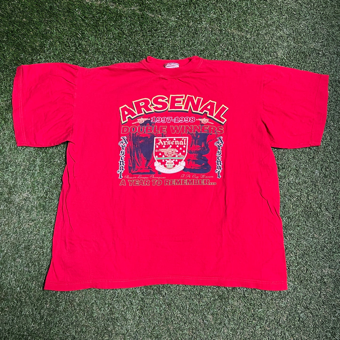 1998 Arsenal Double Winners Red Tee Size XL USED v14791