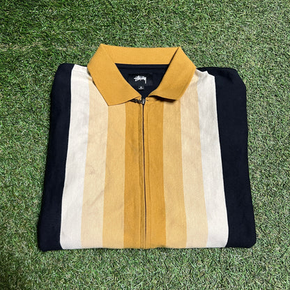 Stussy Collared Yellow Stripe Zip Up Long Sleeve Black Size Medium Used x12285