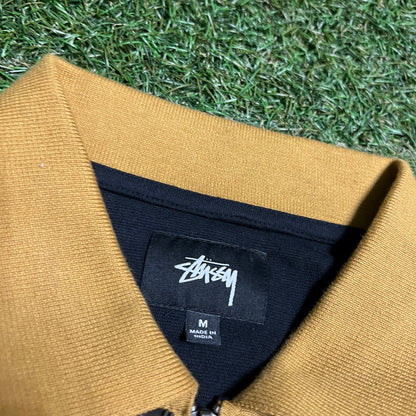 Stussy Collared Yellow Stripe Zip Up Long Sleeve Black Size Medium Used x12285