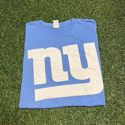 NY Giants baby blue NY logo tee Size Large USED v14005