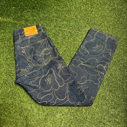 BAPE x Levi's Camo 501 Indigo Size 32 USED x13218