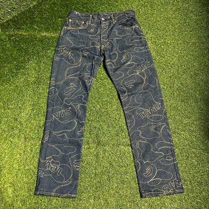 BAPE x Levi's Camo 501 Indigo Size 32 USED x13218