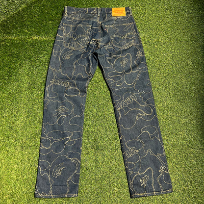 BAPE x Levi's Camo 501 Indigo Size 32 USED x13218