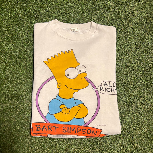 1990 Bart Simpson ALL RIGHT! Sweater shirt White USED Size XL V14770