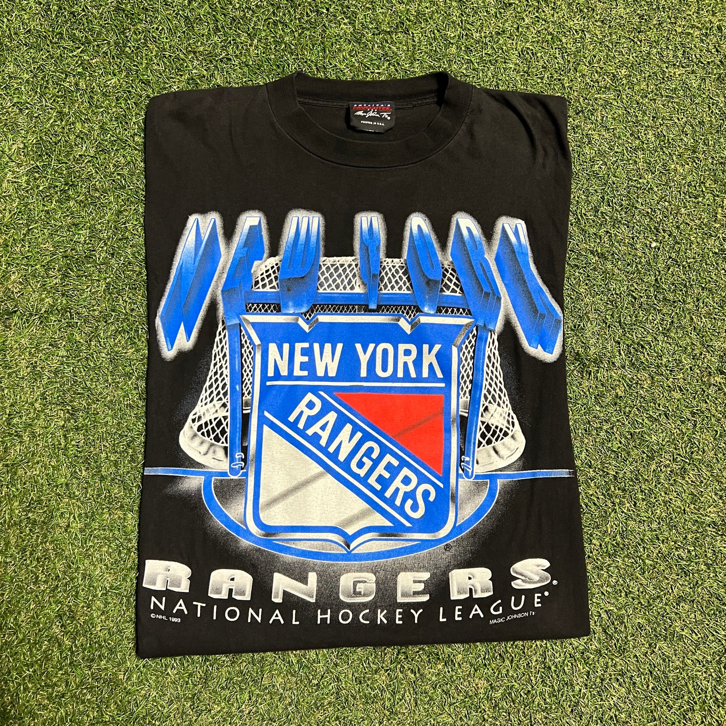1993 New York Rangers Black Tee Size Large USED v15791