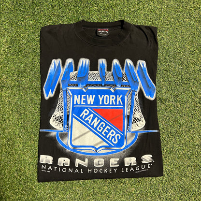 1993 New York Rangers Black Tee Size Large USED v15791