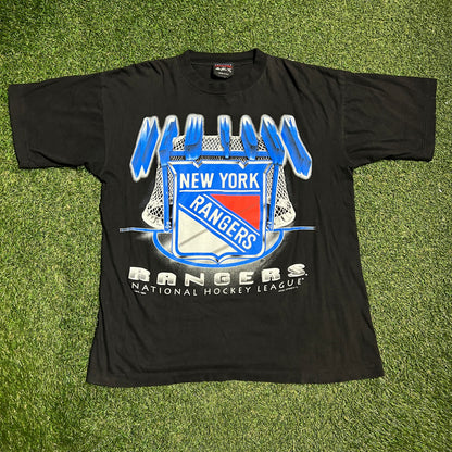 1993 New York Rangers Black Tee Size Large USED v15791