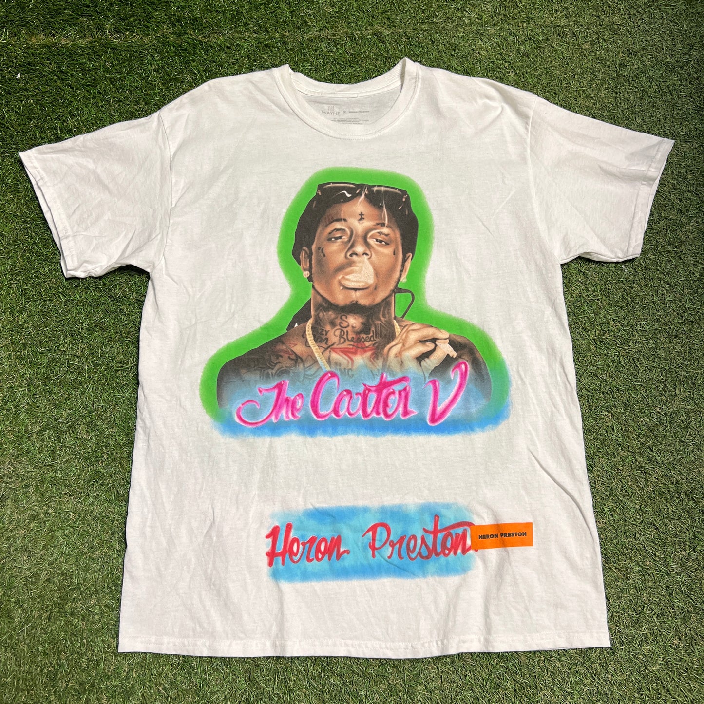 Lil Wayne Heron Preston The Carter V White Tee Size Large USED x3585