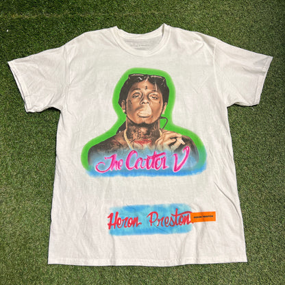 Lil Wayne Heron Preston The Carter V White Tee Size Large USED x3585