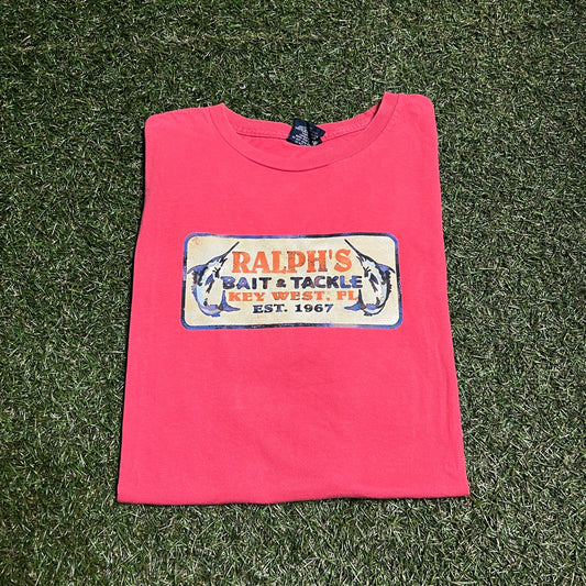 Polo RL Ralphs Bait and Tackle Pinkish Tee Size Medium USED v14024