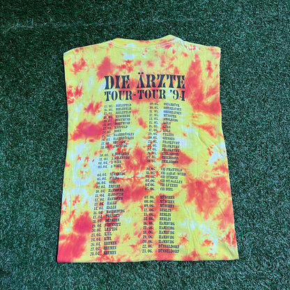 1994 Die Arzte Tour Yellow Red Tie Dye Tee Size XL USED v14023