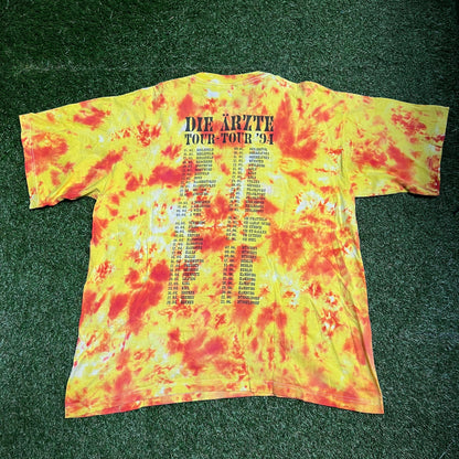 1994 Die Arzte Tour Yellow Red Tie Dye Tee Size XL USED v14023