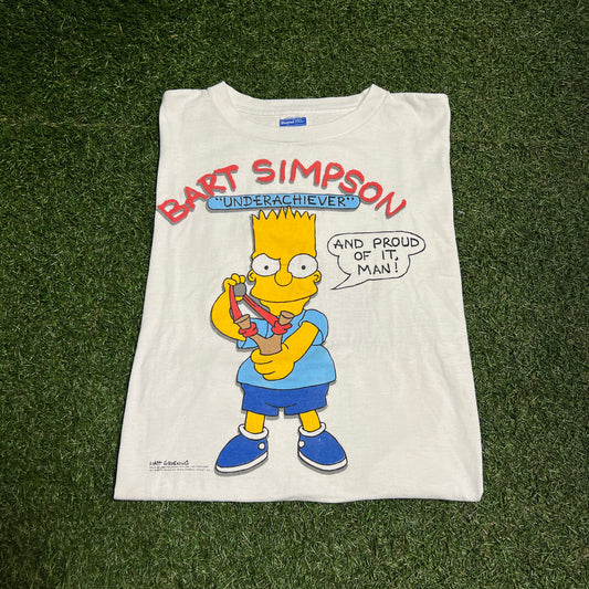 1989 Bart Simpson Underachiever White Tee Size XL USED v14033